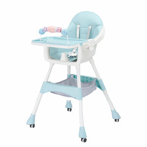 Blue Adjustable Baby High Chair with Feeding Tray Cushioned Seat and Adjustable Height Design