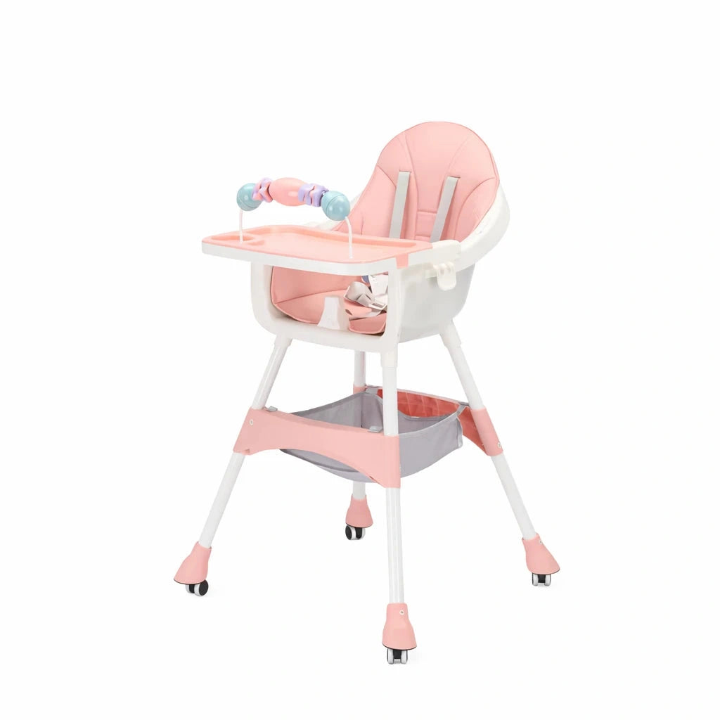 Pink Adjustable Baby High Chair with Removable Tray Safety Harness and Adjustable Height