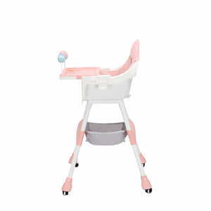 Pink Adjustable Baby High Chair Side View Showing Strong Frame Feeding Tray and Comfortable Seat