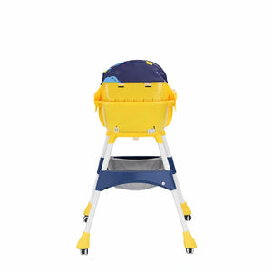 Yellow Adjustable Baby High Chair Rear View Showing Stable Frame and Adjustable Seat Design