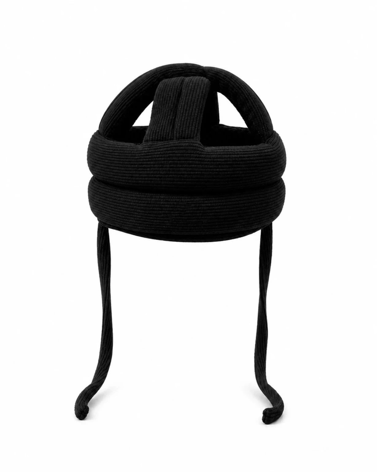 Black adjustable baby head safety helmet with soft foam padding