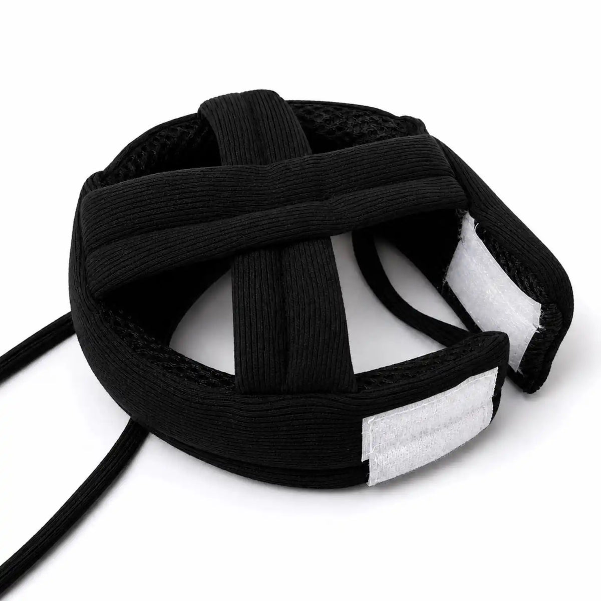 Black baby safety helmet side view with secure adjustable straps