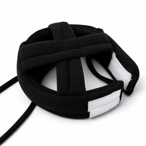 Black baby safety helmet side view with secure adjustable straps