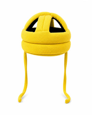 Yellow adjustable baby head safety helmet with padded protection design