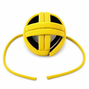 Yellow soft baby safety helmet top view with adjustable strap design