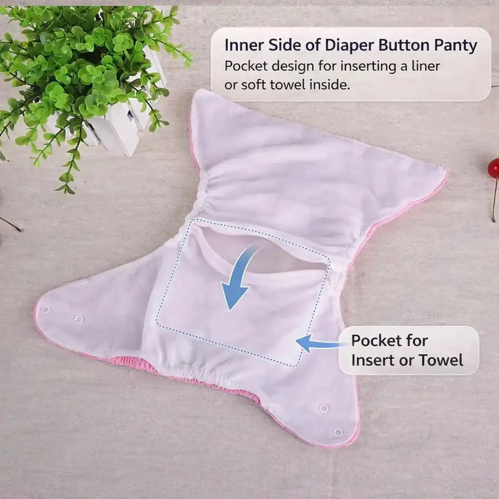 Baby Adjustable Button Diaper Panty Showing Inner Pocket for Liner or Soft Towel Insert