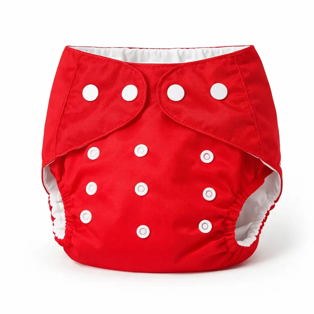 Red Polka Dot Baby Adjustable Button Diaper Panty with Reusable Pocket Design for 0 to 24 Months