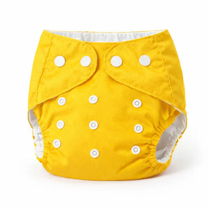 Yellow Polka Dot Reusable Baby Button Diaper Panty with Adjustable Fit and Inner Pocket