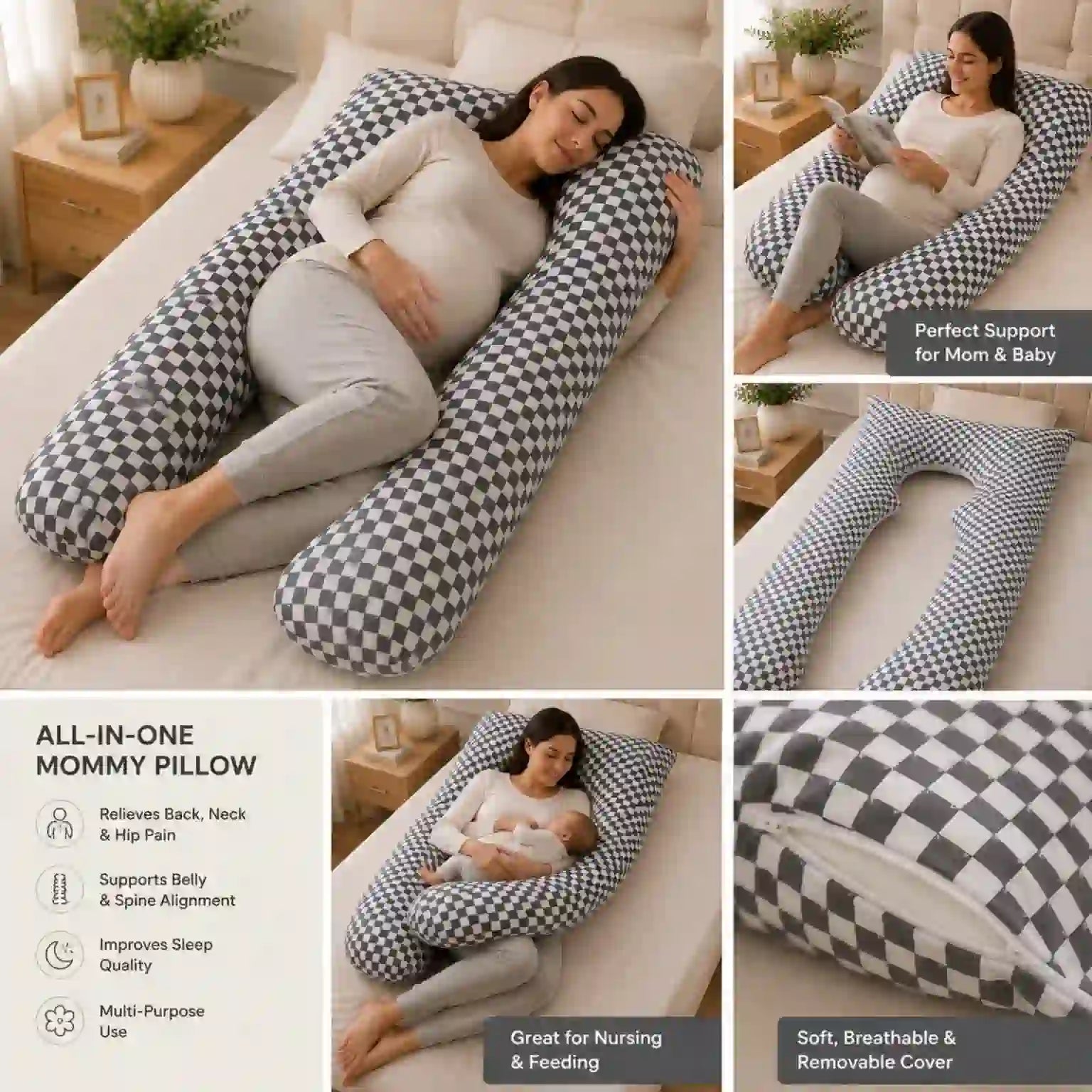Pregnancy Pillow – Full Body Support Cushion with Zipper Cover