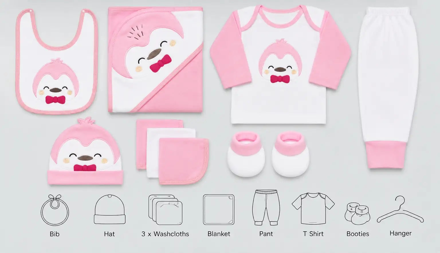 Baby Pink and White 10 PCS Winter Polar Fleece Baby Set with T-shirt pant blanket bib hat booties and washcloths