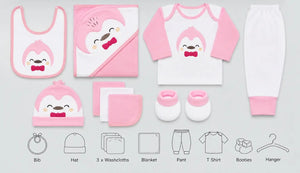 Baby Pink and White 10 PCS Winter Polar Fleece Baby Set with T-shirt pant blanket bib hat booties and washcloths