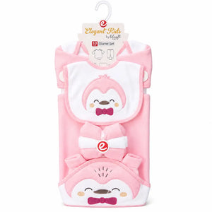 10 PCS Polar Fleece Winter Baby Starter Set Penguin Baby Pink and White with hanger