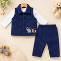 Baby Boys Navy Blue 3 Piece Quilted Winter Suit with Sleeveless Vest, White Shirt and Matching Pajama