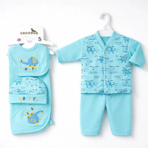 Born to Fly Baby Starter Set in Baby Blue with Helicopter Print