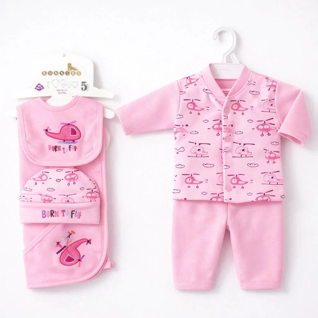 Born to Fly Baby Starter Set in Baby Pink with Helicopter Print