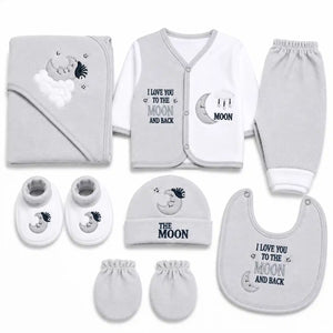 8 PCS Grey Polar Fleece Baby Starter Set with blanket shirt pant bib hat mittens and booties
