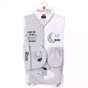 Grey and White 8 PCS Polar Fleece Winter Baby Set with Moon and Stars design