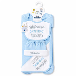 8 PCS Winter Polar Fleece Baby Starter Set Sky Blue and White Welcome to the World