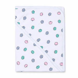 Baby wrapping sheet with multicolor apple print and white border for newborns and infants