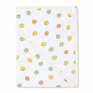 Baby wrapping sheet with yellow, green and peach apple print for newborns and infants