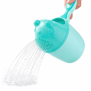 Mint green baby bath shower rinse cup with water flow