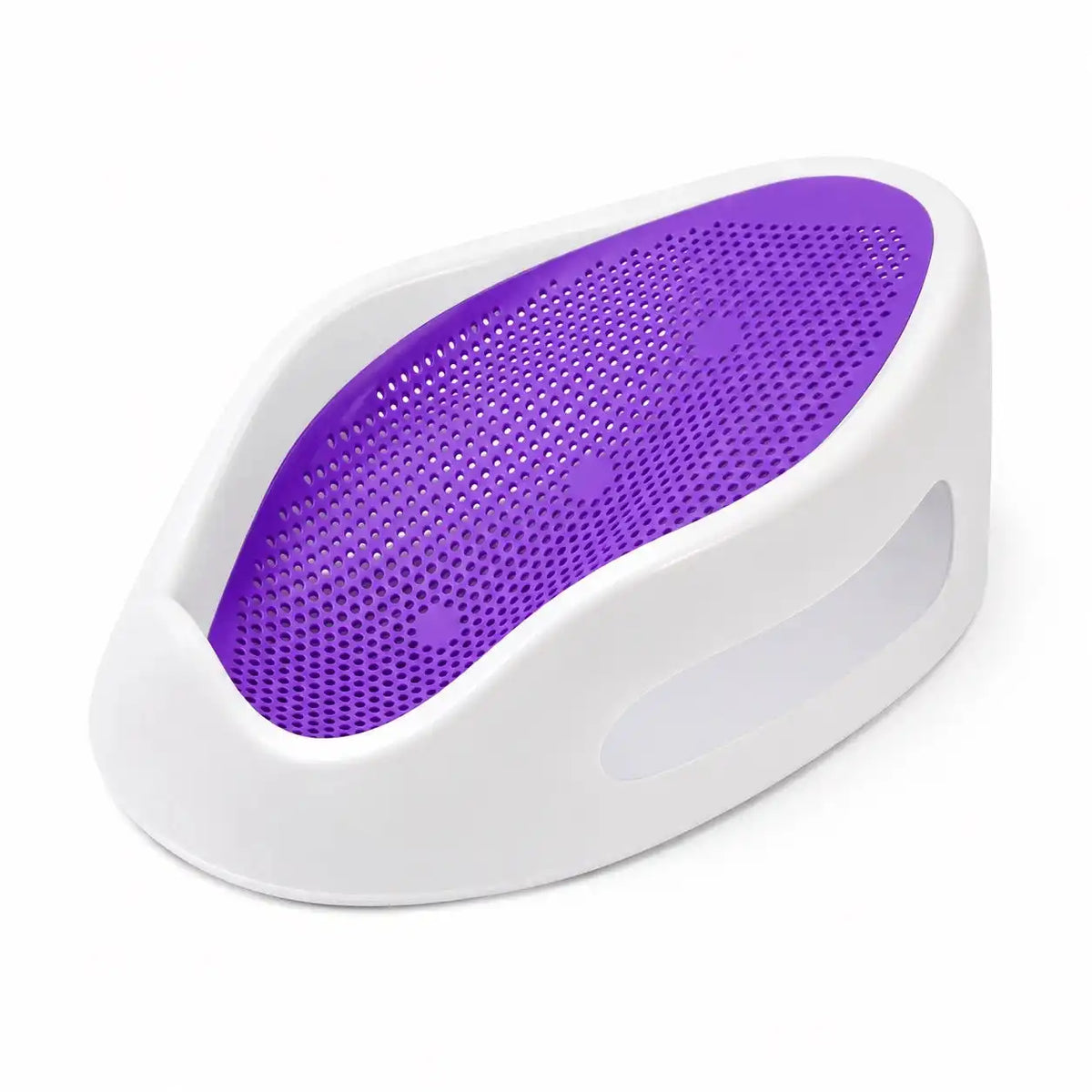 Purple baby bath support seat with perforated bathing insert