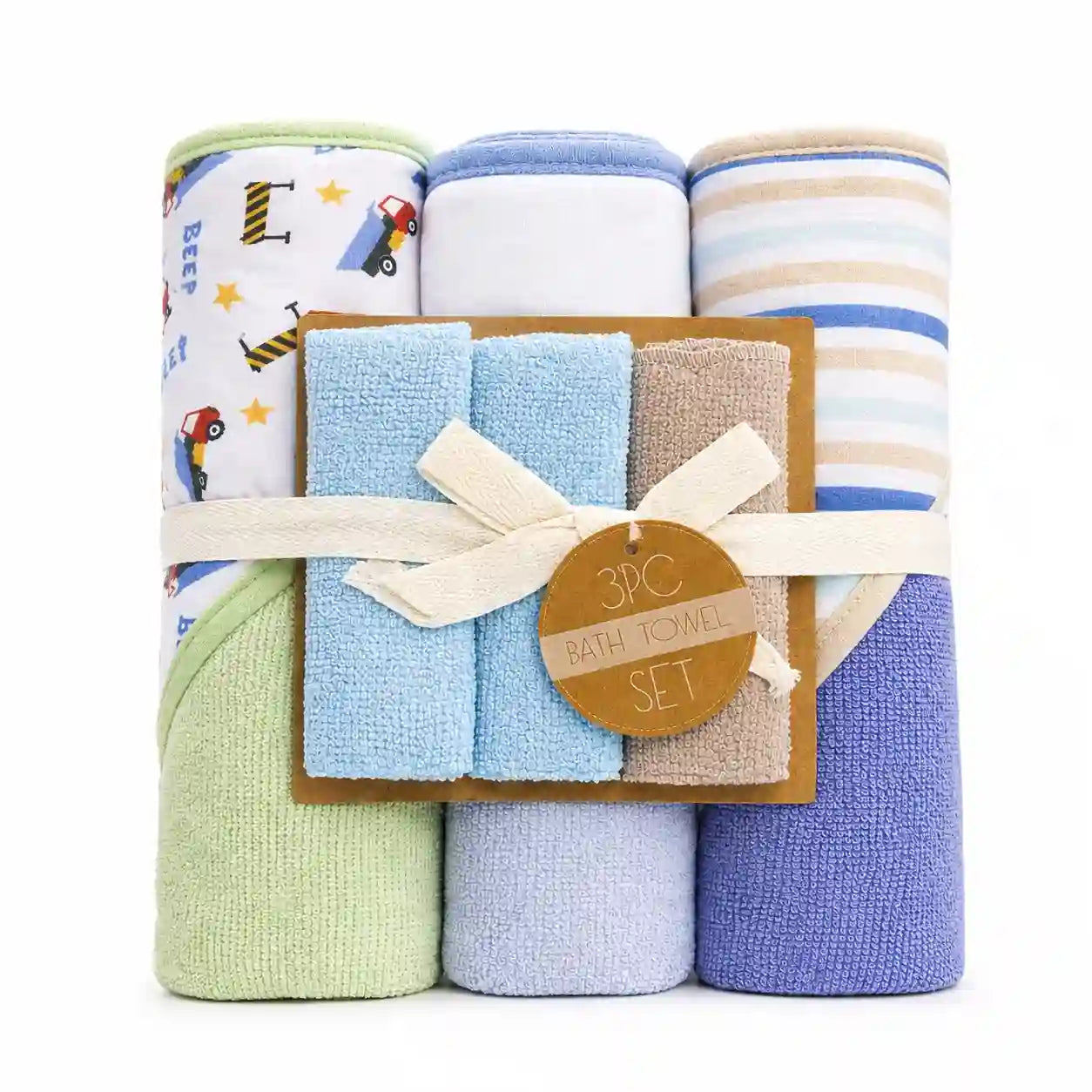 6 Pcs Baby Bath Towel Set with 3 Hooded Towels and 3 Wash Cloths in Assorted Colors