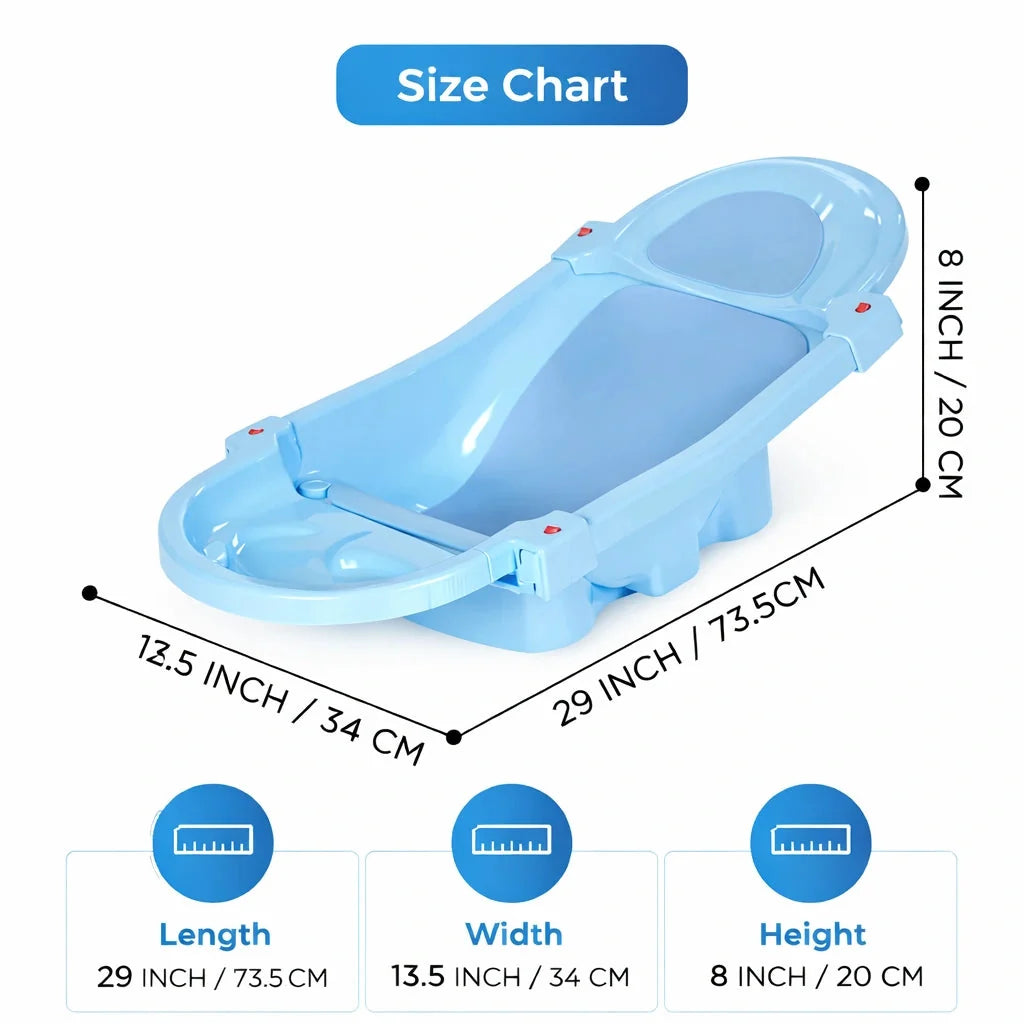 Blue Foldable Baby Bath Tub with Newborn Support and Foldable Design