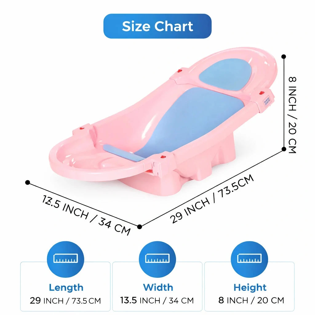 Pink Foldable Baby Bath Tub with Newborn Support and Foldable Design