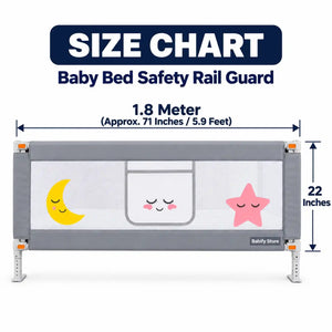 Baby Bed Safety Rail Guard 1.8 Meter Size Chart – 71 Inches Length & 22 Inches Height | Babify Store