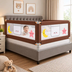 Brown 3-side baby bed safety rails with breathable mesh guard for child bed protection