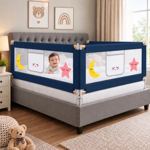 Navy blue 3-side baby bed safety rails with breathable mesh guard for child bed protection