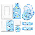 Sky blue baby bedding set with carry nest, mosquito net, pillows and cloud print