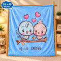 Double Ply Large Size Cute Birds Blue Baby Blanket 55 × 48 Inches