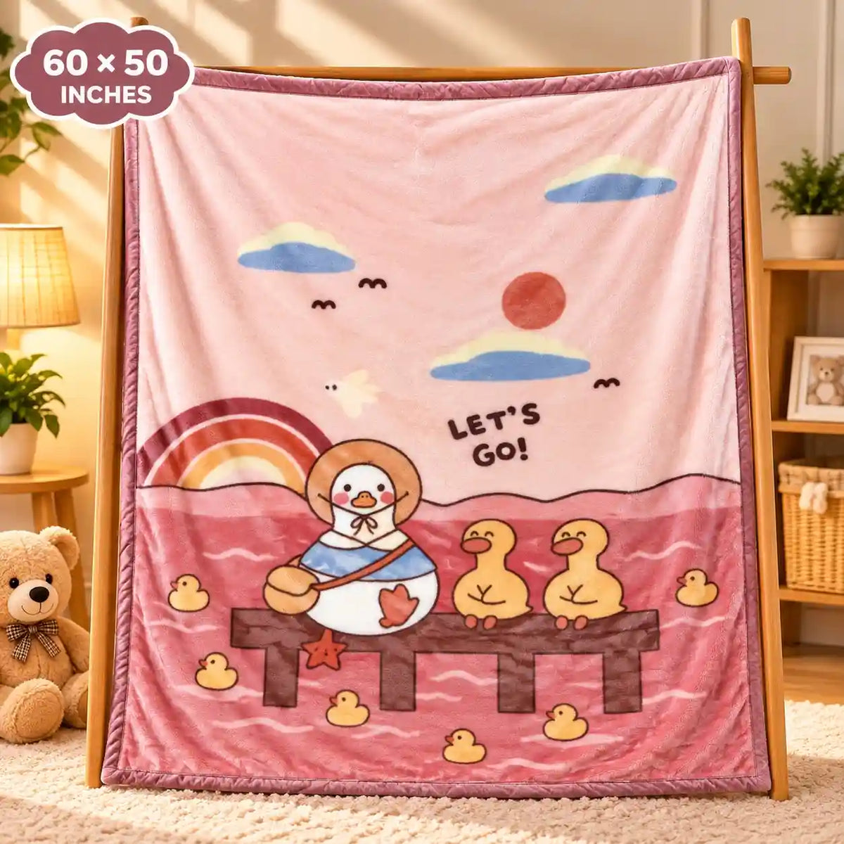 Double Ply Large Size Pink Duck Baby Blanket 60 × 50 Inches