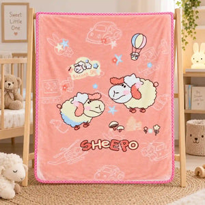 Pink baby blanket with cute sheep print and soft plush design