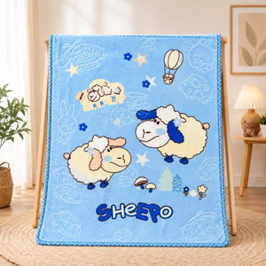 Sky blue baby blanket with cute sheep print for babies