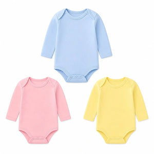 Baby long sleeve bodysuit pack of 3 in blue, pink and yellow
