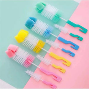 Multicolor baby bottle cleaning brush set with sponge head and nylon bristles