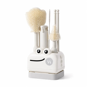 White Baby Bottle Cleaning Brush Set with Silicone Brushes and Space Saving Drying Stand