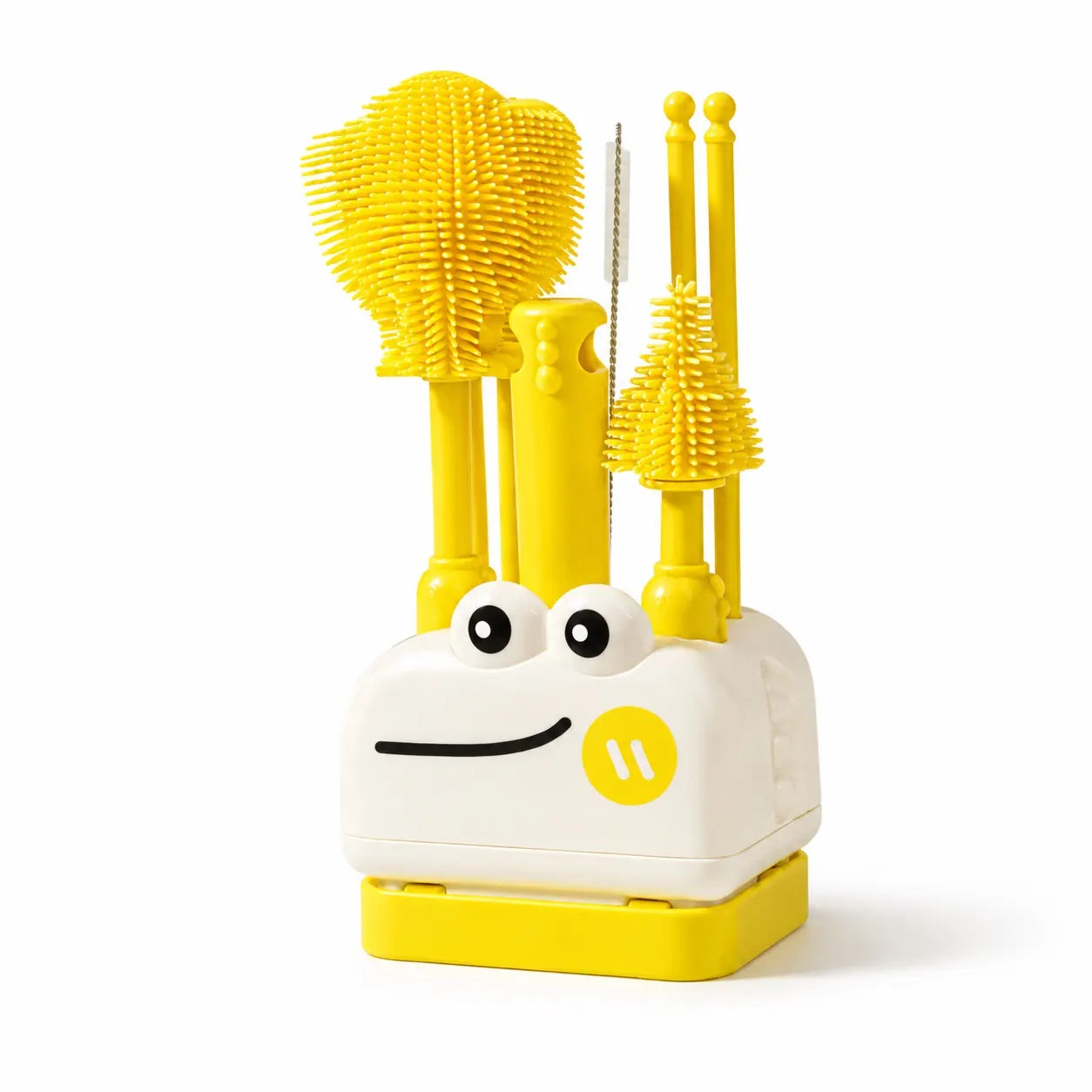 Yellow Baby Bottle Cleaning Brush Set with Silicone Bottle Brush and Drying Stand