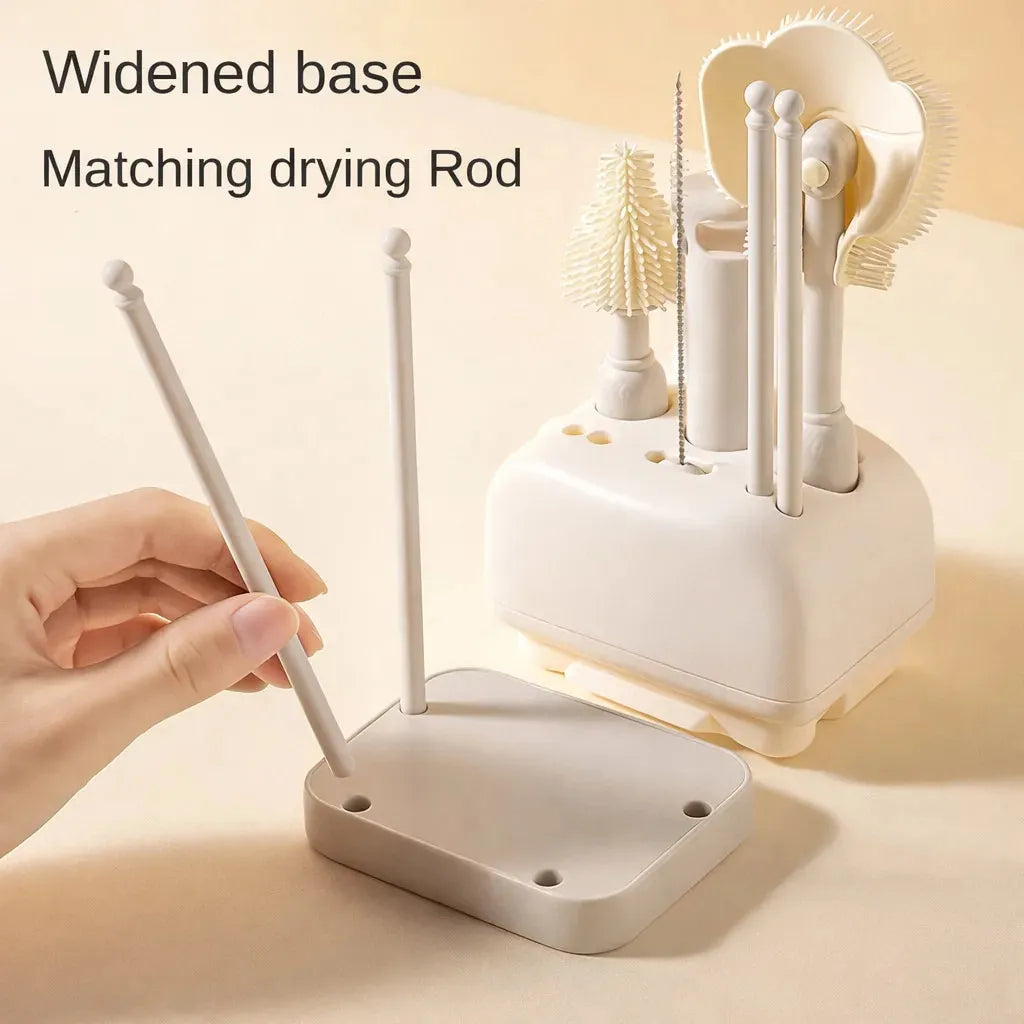 Baby Bottle Cleaning Brush Set with Wide Stable Drying Stand for Organized and Quick Drying