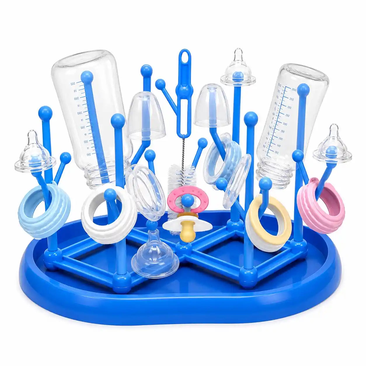 Blue Baby Bottle Drying Rack Stand with Drip Tray and Bottle Holders