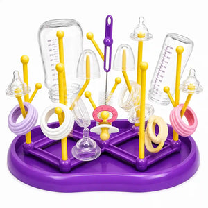 Purple and Yellow Baby Bottle Drying Rack Stand with Drip Tray