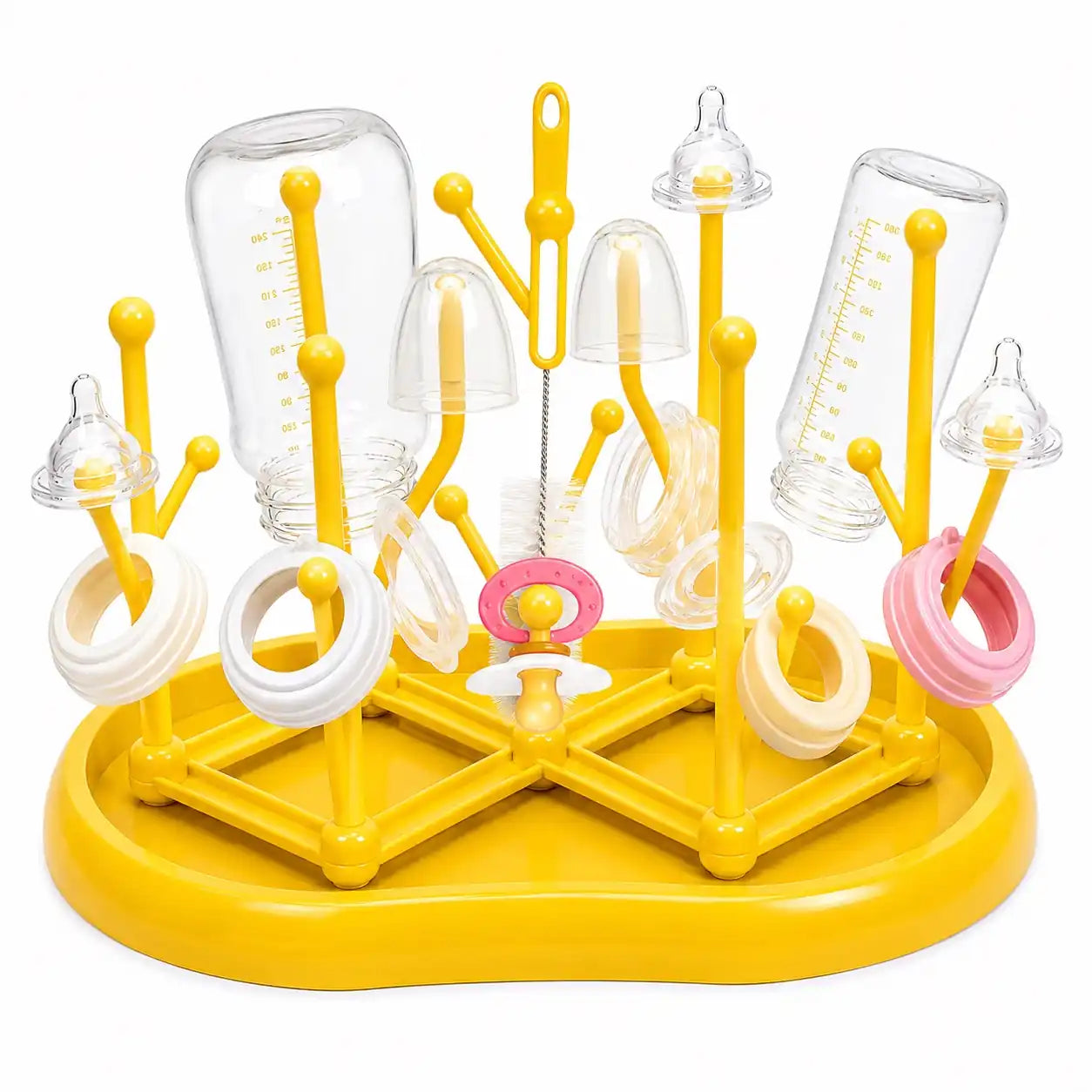 Yellow Baby Bottle Drying Rack with Drip Tray for Feeding Bottles