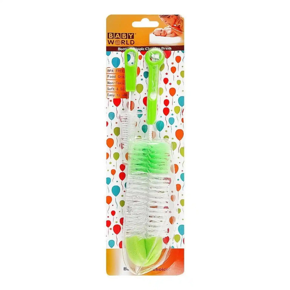 Green baby bottle and nipple cleaning brush set for feeding accessories