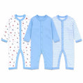 Baby boys full sleeve romper jumpsuit pack of 3 in sky blue designs