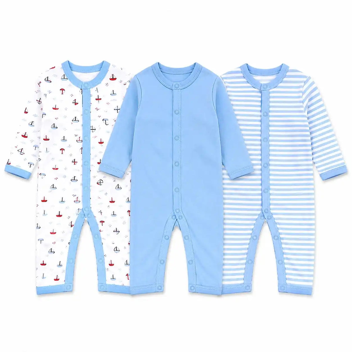 Baby boys full sleeve romper jumpsuit pack of 3 in sky blue designs