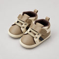 Khaki Brown Baby Boys Casual Prewalker Shoes with Strap and Decorative Laces Side Angle View