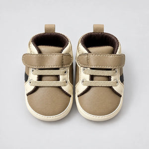 Khaki Brown and Cream Baby Boy Prewalker Shoes with Strap Fastening Front View